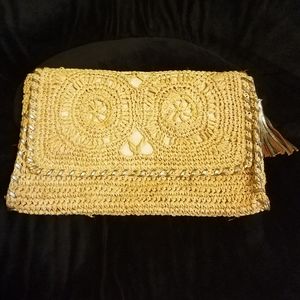 NWOT Jack Rogers straw leather clutch